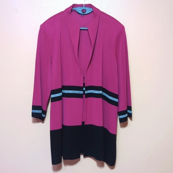 Misook 3/4 Sleeve Blazer Pink & Black Open Front Acrylic 1X - Picture 1 of 8